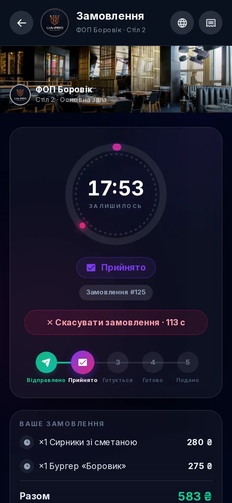 Дисплей кухні KDS зі статусами замовлень по станціях