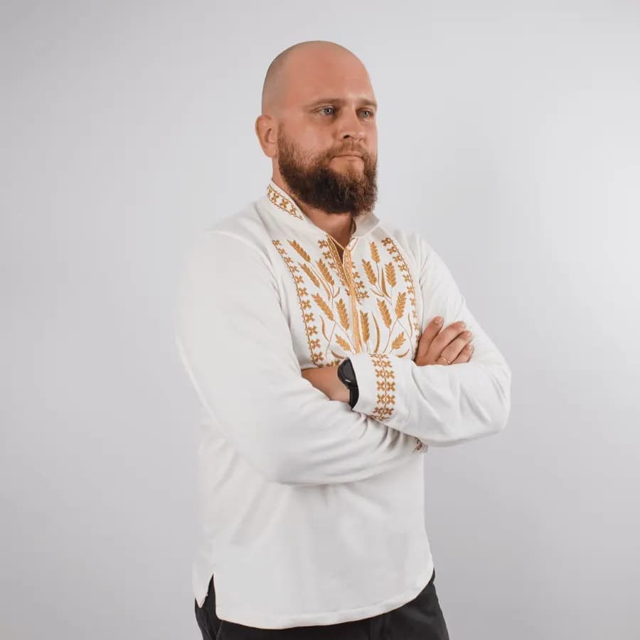 Чоловіча вишиванка "Колоски" довгий рукав, Білий, 3XL