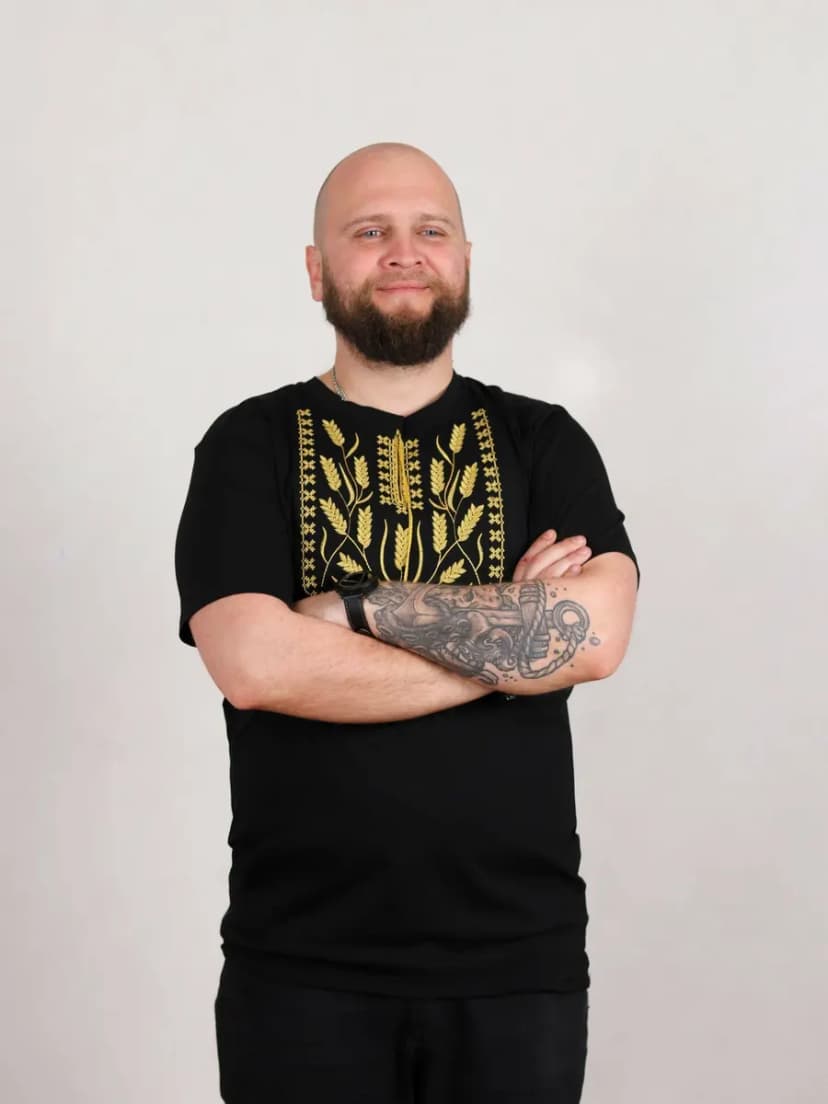 Чоловіча футболка вишиванка "Колоски", Чорний, XXXXL