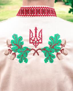 Чоловіча лляна вишиванка "Дубочок", Бежевий, 48 — фото 4